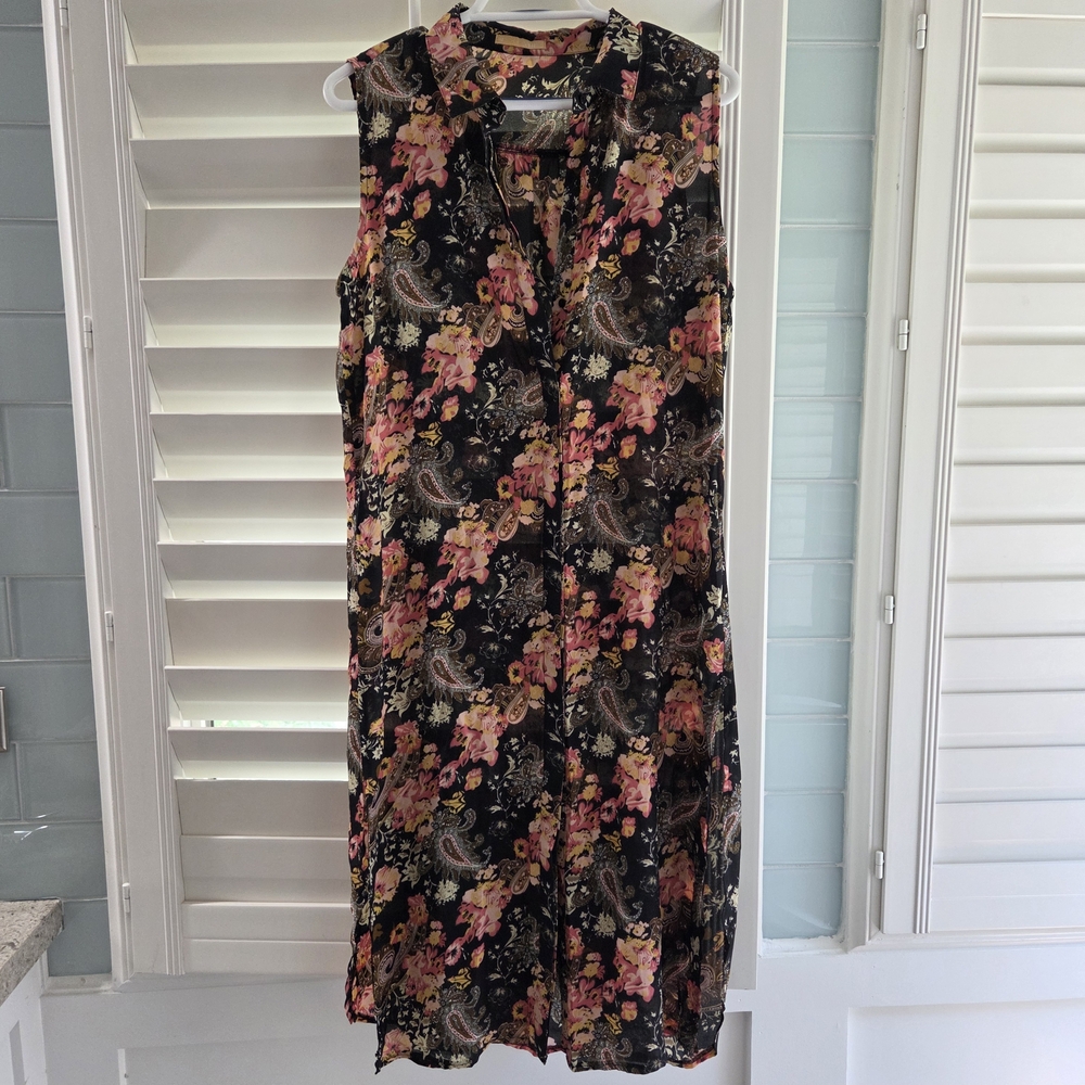 YMI Floral Dress with Pink and Black Pattern Size Med Collared Front Open Spring